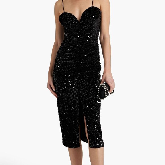 Ronny Kobo Bobby sequined ruched velvet‎ dress	 – Black – Size S - Picture 2 of 5